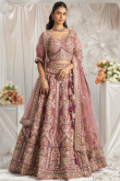 Mauve Pink Dori Embroidered Tissue Panelled Lehenga