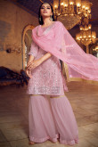 Mauve Pink Embroidered Organza Sharara Suit