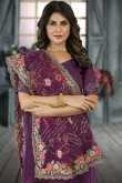 Mauve Pink Floral Net Embroidered Saree 