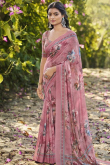 Mauve Pink Georgette Saree with Print Work for Casual Wear