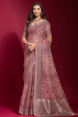 Mauve Pink Linen Printed Light Weight Saree 