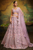 Mauve Pink Net Dori Embroidered Panelled Style Lehenga