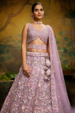 Mauve Pink Net Dori Embroidered Panelled Style Lehenga
