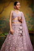 Mauve Pink Net Dori Embroidered Panelled Style Lehenga