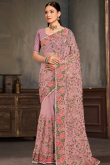 Mauve Pink Net Saree with Resham Thread & Stone Work