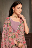 Mauve Pink Net Saree with Resham Thread & Stone Work