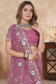 Mauve Pink Net Embroidered Saree For Wedding