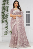 Mauve Pink Net Embroidered Saree