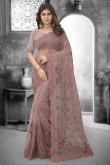 Mauve Pink Net Saree with Resham, Stone, and Thread Work Blouse