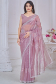 Mauve Pink Organza Saree With Sequins Work For Diwali