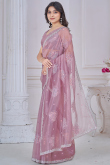 Mauve Pink Organza Saree With Sequins Work For Diwali