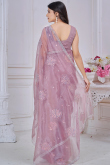 Mauve Pink Organza Saree With Sequins Work For Diwali