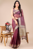 Mauve Pink Organza Saree With Weaved Work For Diwali