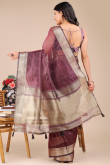 Mauve Pink Organza Saree With Weaved Work For Diwali