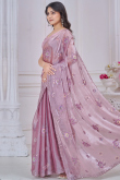 Mauve Pink Shimmer Organza Saree With Mirror Work For Diwali