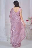 Mauve Pink Shimmer Organza Saree With Mirror Work For Diwali