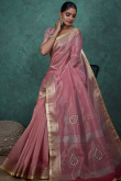 Mauve Pink Silk Blend Weaved Broad Border Saree