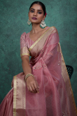 Mauve Pink Silk Blend Weaved Broad Border Saree