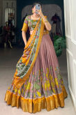 Mauve Pink Silk Printed A Line Lehenga 