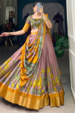 Mauve Pink Silk Printed A Line Lehenga 