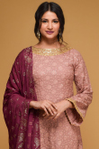 Mauve Pink Thread Work Embroidered Georgette Wedding Anarkali Suit