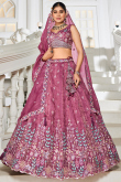 Mauve Pink Tissue Embroidered Panelled Style Lehenga For Wedding