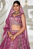 Mauve Pink Tissue Embroidered Panelled Style Lehenga For Wedding