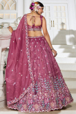 Mauve Pink Tissue Embroidered Panelled Style Lehenga For Wedding