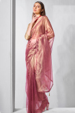 Mauve Pink Tissue Plain Light Weight Saree