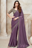 Mauve Satin Saree With Sequins Work For Diwali