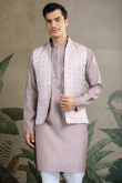 Mauve Silk Embroidered Men's Kurta Jacket for Diwali Wear