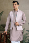 Mauve Silk Embroidered Men's Kurta Jacket for Diwali Wear