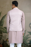 Mauve Silk Embroidered Men's Kurta Jacket for Diwali Wear