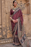 Mauve Taupe Cotton Saree with Printed Work for Diwali Festival