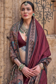 Mauve Taupe Cotton Saree with Printed Work for Diwali Festival
