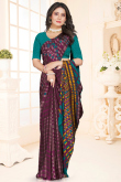 Mauve Taupe Crepe Saree With Printed Work For Casual Wear