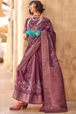 Mauve Taupe Georgette Printed Broad Border Saree