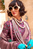 Mauve Taupe Georgette Printed Broad Border Saree