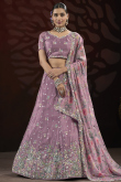 Mauve Taupe Light Purple Chinnon Embroidered Panelled Style Lehenga