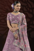 Mauve Taupe Light Purple Chinnon Embroidered Panelled Style Lehenga