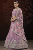 Mauve Taupe Light Purple Chinnon Embroidered Panelled Style Lehenga