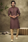 Mauve Taupe Mauve Cotton Men's Kurta With Churidar