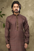 Mauve Taupe Mauve Cotton Men's Kurta With Churidar