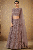 Mauve Taupe Net A-Line Wedding Wear Lehenga