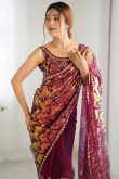 Mauve Taupe Net Embroidered Light Weight Saree 