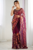 Mauve Taupe Net Embroidered Light Weight Saree 