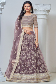 Mauve Taupe Net Embroidered Panelled Style Lehenga For Wedding