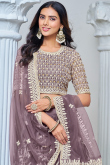 Mauve Taupe Net Embroidered Panelled Style Lehenga For Wedding