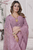 Mauve Taupe Net Embroidered Saree For Sangeet 