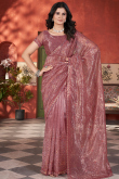 Mauve Taupe Net Saree With Sequins Work For Diwali